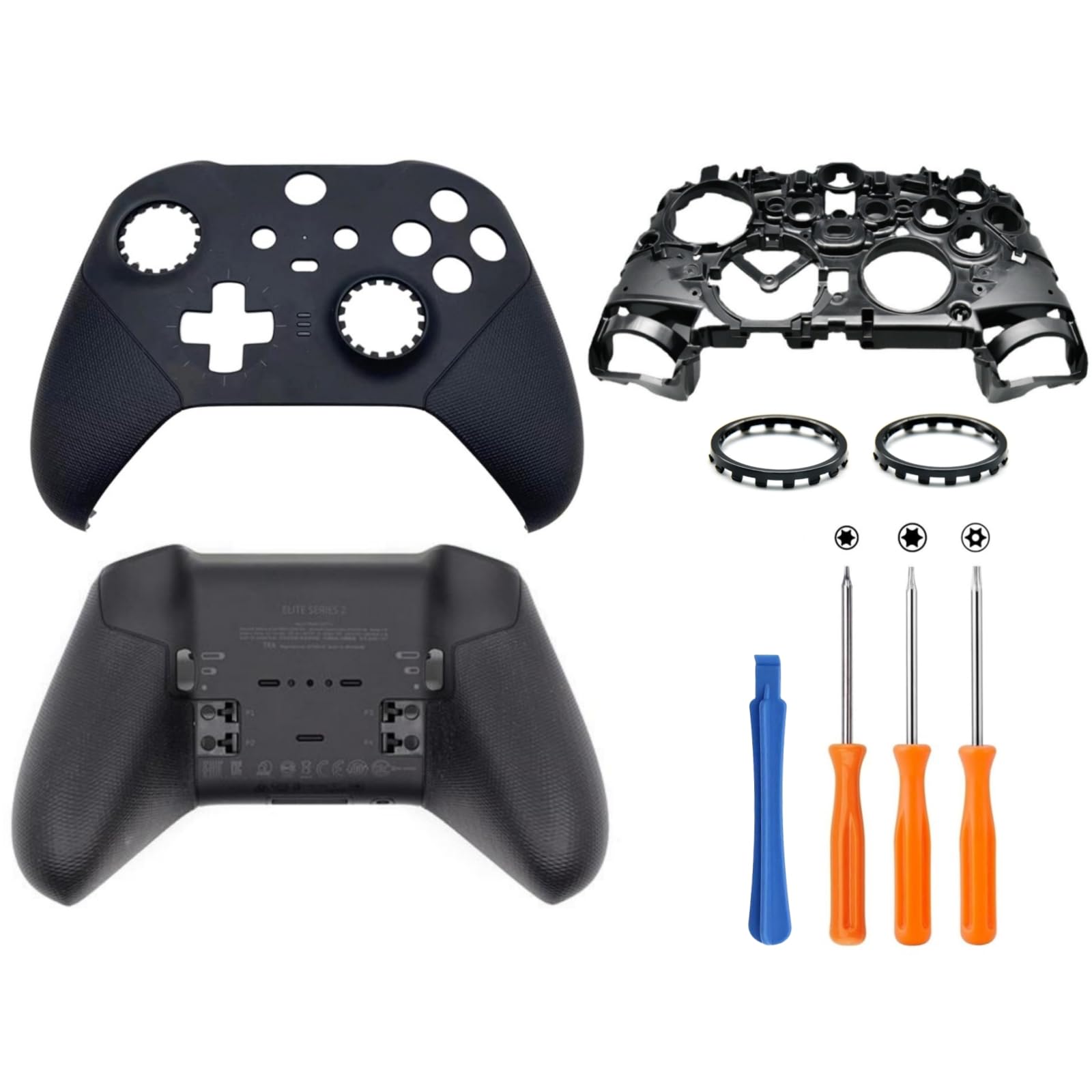 Hzxkqmil Zamienna Obudowa Przednia Okładka Tylna Pokrywa Obudowy Akcesoria dla Xbox Elite Controller Series 2, Dołączone Środkowa Rama Pierścienie Joysticka, Czarny