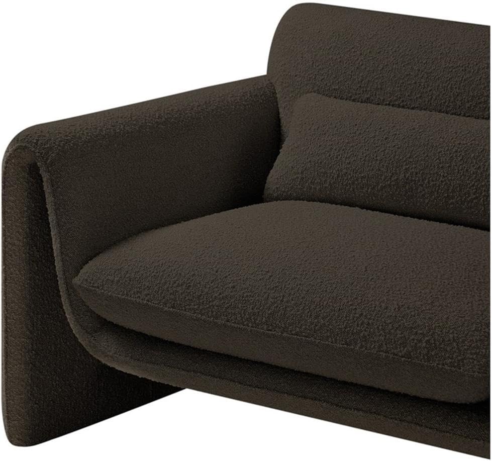 BOWERY HILL Contemporary Accent Chair, 42" W x 38" D x 31" H, Rich Brown Boucle Fabric, Curved Arms and Thick Padded Cushions, Modern Wood Frame Living Room or Guest Seating