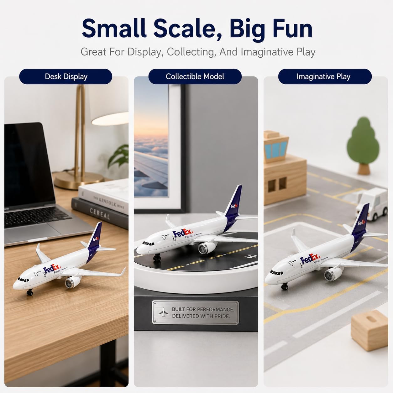 FedEx Airlines Airplane Model, 5.75 Inch Plastic Model Plane, Aircraft Display Replica for Desk Office Bookshelf Home Decor, Collectible Aircraft Model Gift for Aviation Enthusiasts
