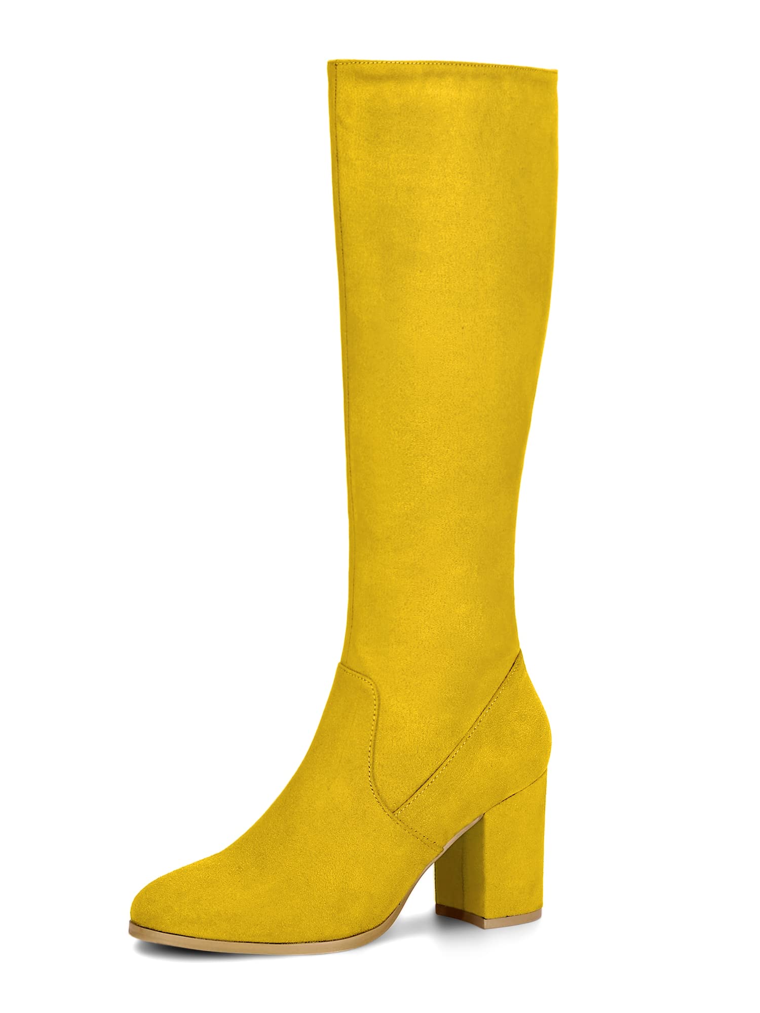 Allegra K Womens Side Zipper Chunky Heel Knee High Yellow Boots 9 M US -