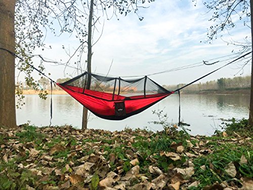 Image of Sunyear Camping Hammock, Portable Single & Double Hammock with Net, 2 Person Hammock Tent with 2 * 10ft Straps, Best for Outdoor Hiking Survival Travel