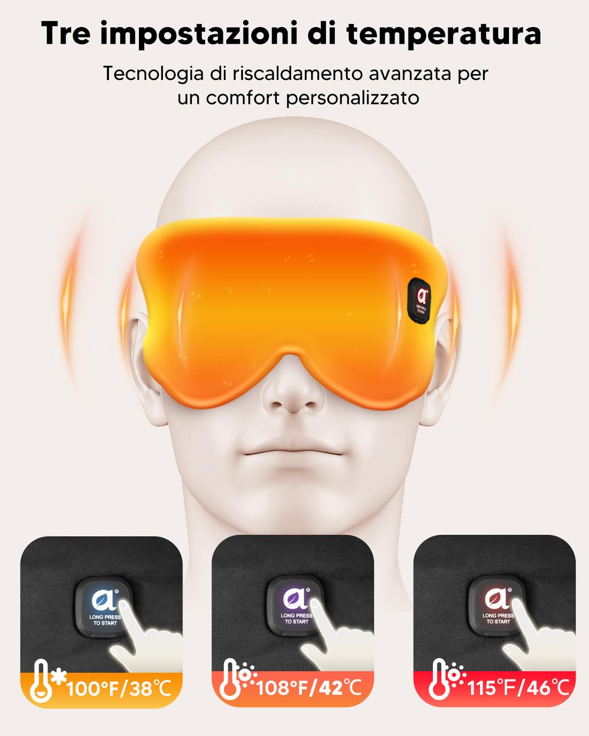 arboleaf Maschera Occhi Riscaldante, 3 Livelli di Maschera Termica per Occhi Secchi e Blefarite, Ricaricabile USB-C con Batteria da 1000mAh, Mascherina per Dormire Oscurante, Lavabile e Portatile