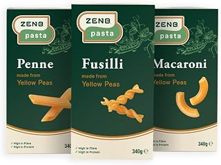 ZENB 100% Yellow Pea Pasta Macaroni, Penne and Fusilli - Vegan and Gluten Free Pasta - 21 g Protein Per 100g (3 Pack)