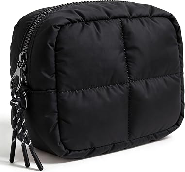 LETGO Puffy Makeup Bag for Purse Quilted Makeup Bag Cosmetic Bag, Puffer Make Up Organizer Bags Zipper Pouch, Travel Toiletry Bag for Women Girls (Black)