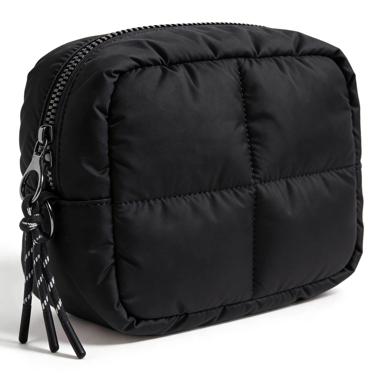 Puffy Makeup Bag for Purse Quilted Makeup Bag Cosmetic Bag, Puffer Make Up Organizer Bags Zipper Pouch, Travel Toiletry Bag for Women Girls (Black)