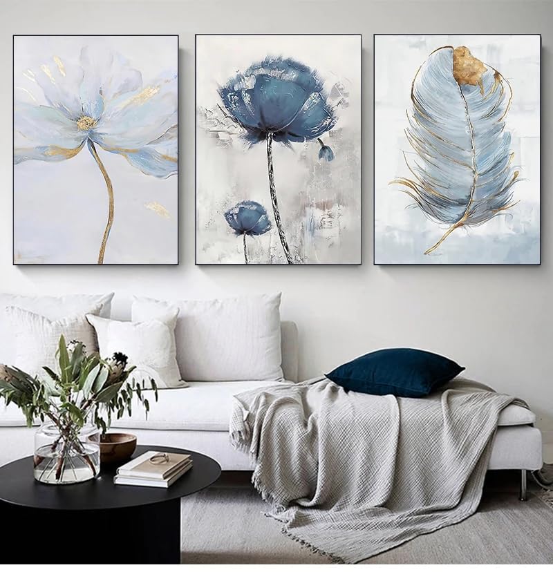 Cuadros abstractos de flores y plumas estilo nórdico 60x80cm 2