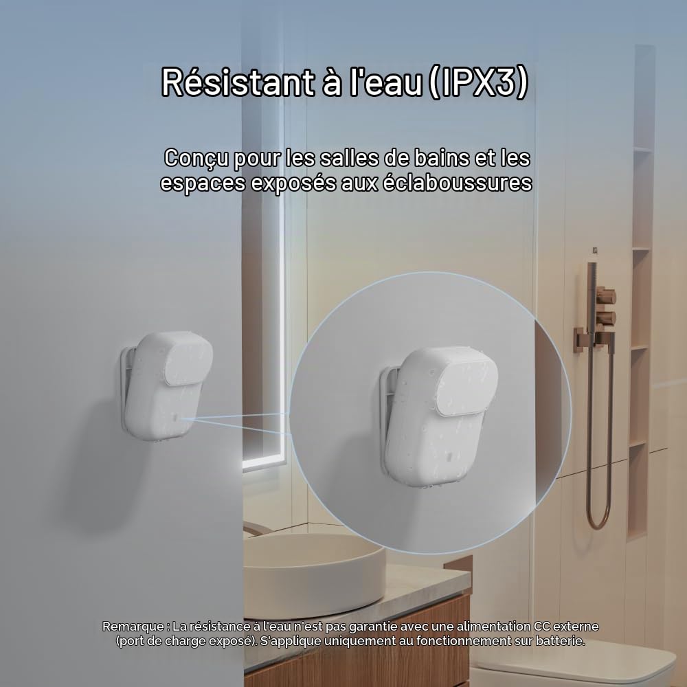 Wireless Human Presence Sensor LWR01, mmWave Radar, Occupancy & Motion Sensor, Battery-powered, IPX3 Water Resistant, Matter Over Thread, Requires Thread-Compatible Smart Home Hub/Router | Le radar mmWave détecte la présence à 3,5 m, le mouvement à 6 m et