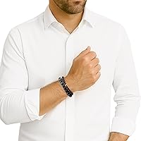 Vista 120 de Black Beaded Bracelets for Men Boys: 6mm Obsidian Onyx Lava Beads Mens Bracelet Set Mens Jewelry - Cool Anniversary Valentines Fathers Birthday