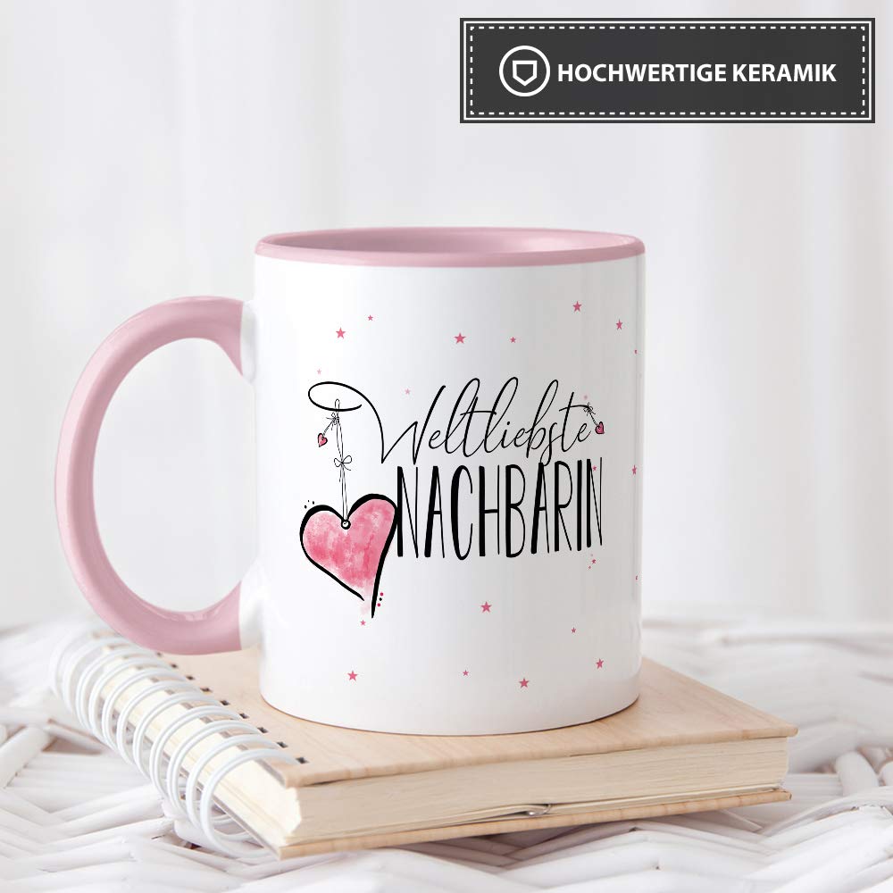 „Allerbeste Nachbarin“ Tasse Mit Spruch – Süße Geschenkidee Mit Rosa Henkel