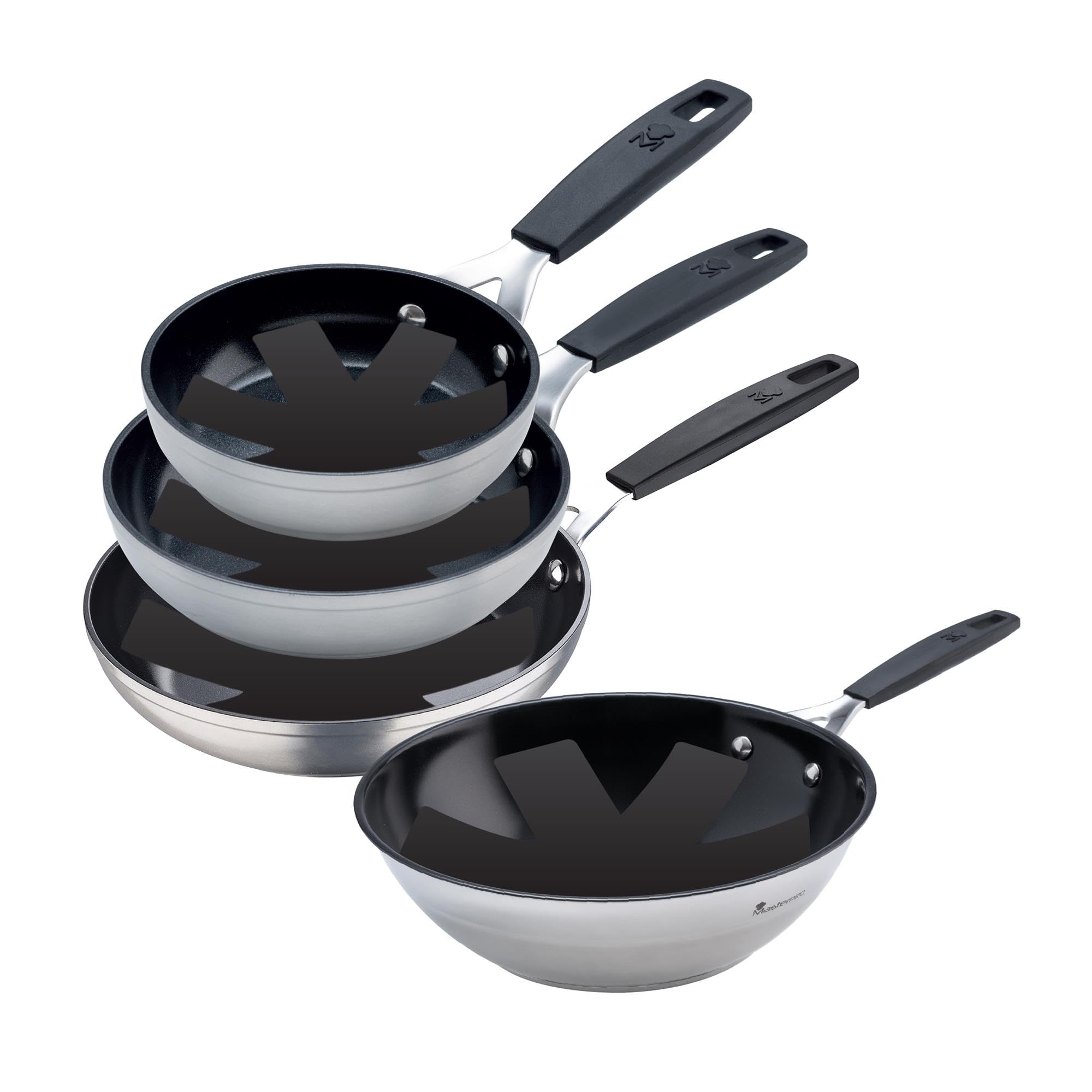 MasterPro Smart | 3 Padelle Antiaderenti di 20, 24 e 28 cm e Wok di 28 cm | Alluminio Forgiato | Manico Ergonomico | Kit di Padelle | Per Tutti i Piani Cottura