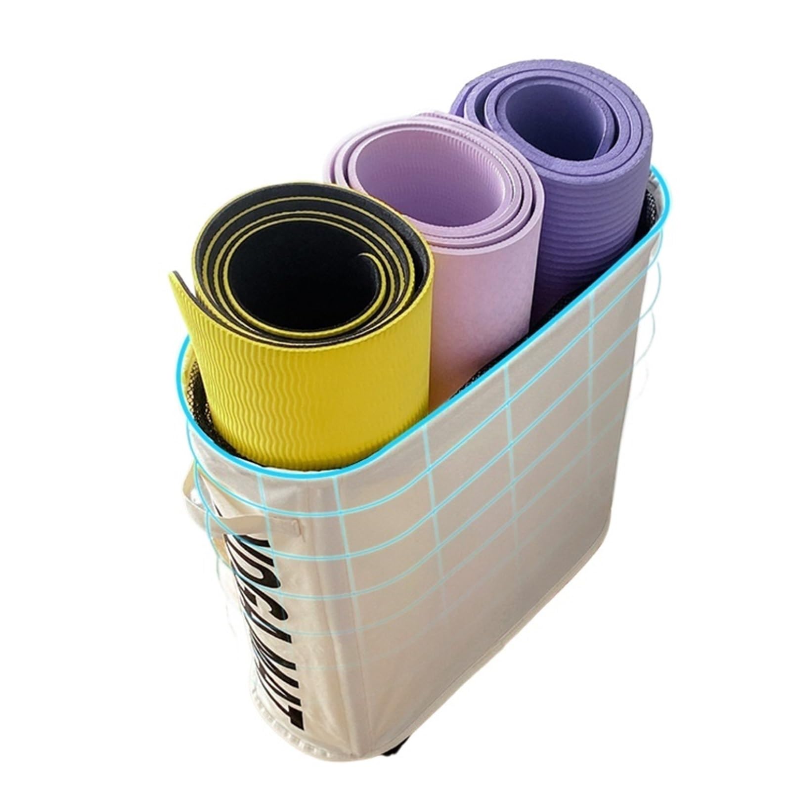 Aufbewahrung von Yogamatten Großer Aufbewahrungskorb aus Stoff mit Rädern for Yogamatten. Multifunktionaler, klappbarer Sortierkorb mit gebogenen Kanten for Fitnessstudio und Sportgeräte(Creamy-white)