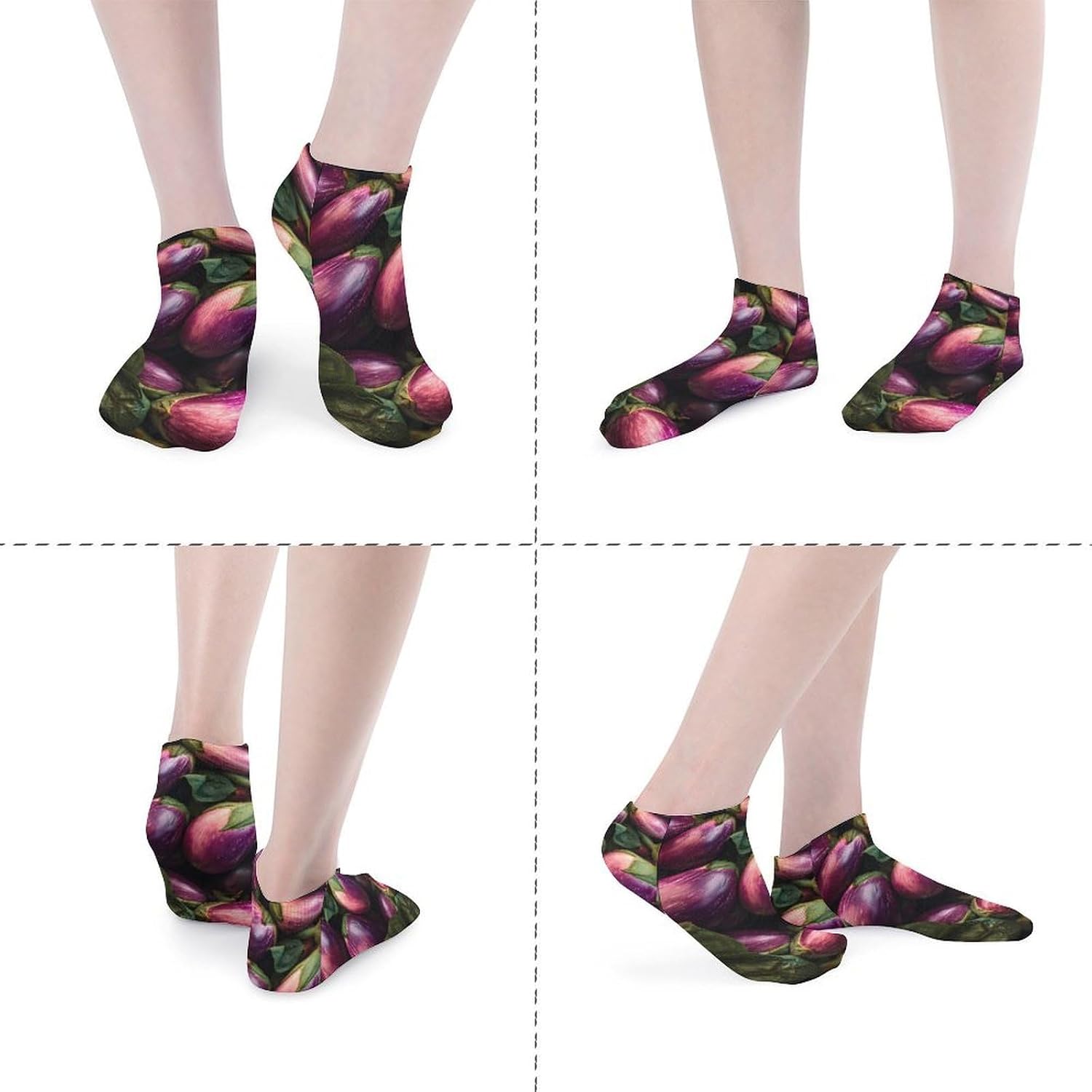 Eggplants Mountain No Show Ankle Socks Low Cut Non Slip Flat Boat Line 5 Pairs Set