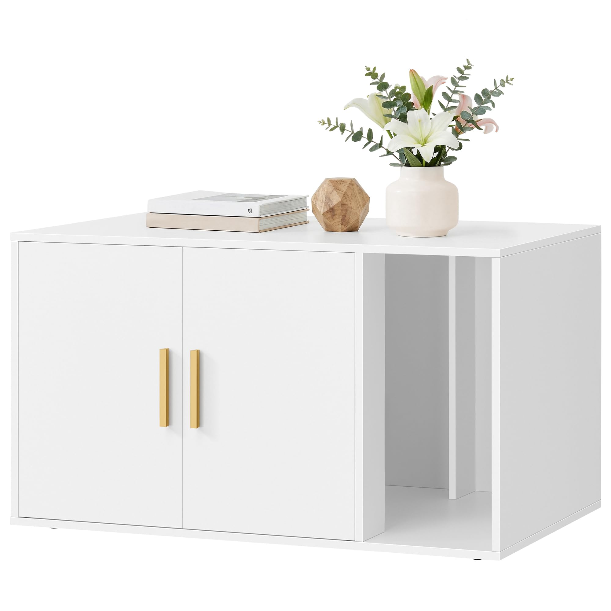 Feandrea Mobile Lettiera per Gatti, Toilette per Gatti Moderna, Ingresso Frontale, Doppie Ante con Maniglie, Utilizzabile come Tavolino, Soggiorno, 80 x 50 x 45 cm, Bianco Opaco PCL020WB02