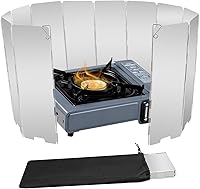 Vista 9 de Parabrisas para estufa, parabrisas de aluminio de 16 placas con bolsa de cordón, para camping, estufas de butano