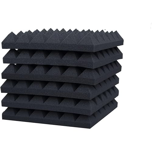 6 Pack Acoustic Foam Panels,12x12x2 Inch Pyramid Sound Proof Foam Panels for Wall,Noise Cancelling Foam Studio Foam Panel