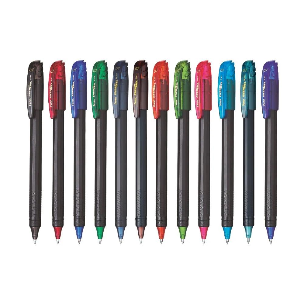 Pentel EnerGel - Bolígrafo de gel de 0,7 mm, tinta de secado rápido para escribir sin manchas, bolígrafo de gel ligero para una experiencia de escritura suave, multicolor, paquete de 12 bolígrafos