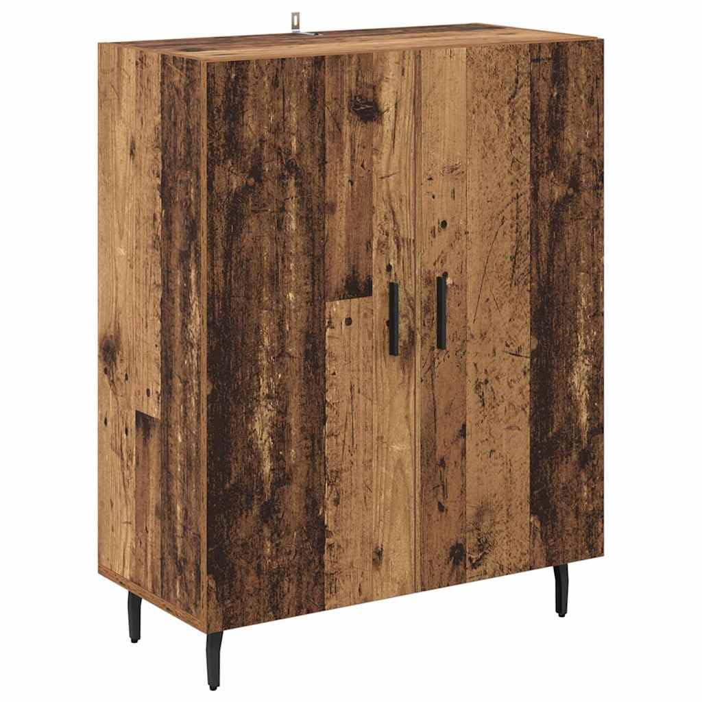 Credenza 2 pezzi legno vecchio 69,5 x 34 x 180 cm mobile buffet moderno con ante ripiani e maniglie in ferro per soggiorno, sala da pranzo o ingresso
