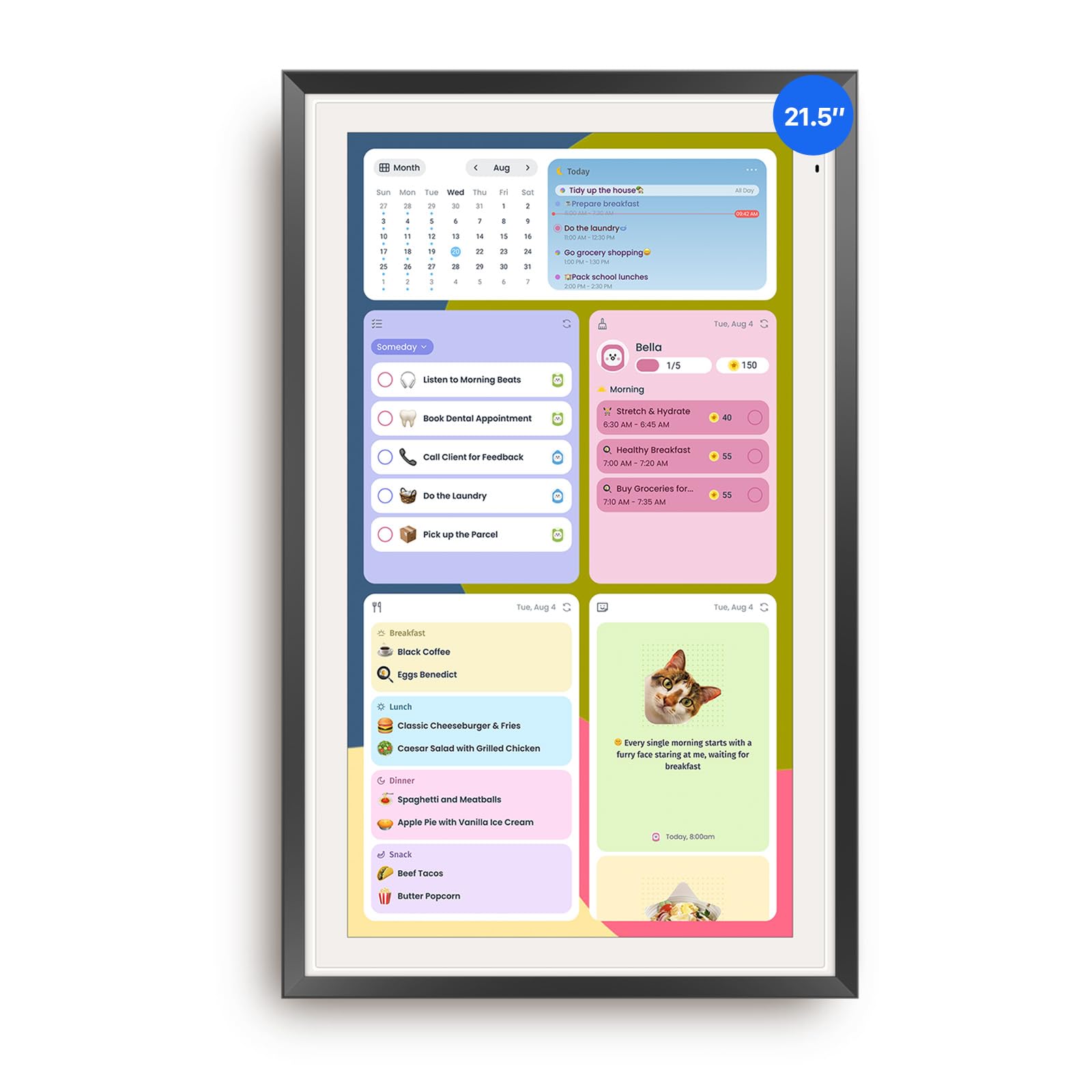 Apolosign 21.5-inch Digital Calendar, No-Subscription, Smart Wall Planner with Calendar Sync, Chore Chart, Meal, Apps &amp; Dashboard, Electronic Touchscreen Display for Family Schedules, Dual Mode (Black)