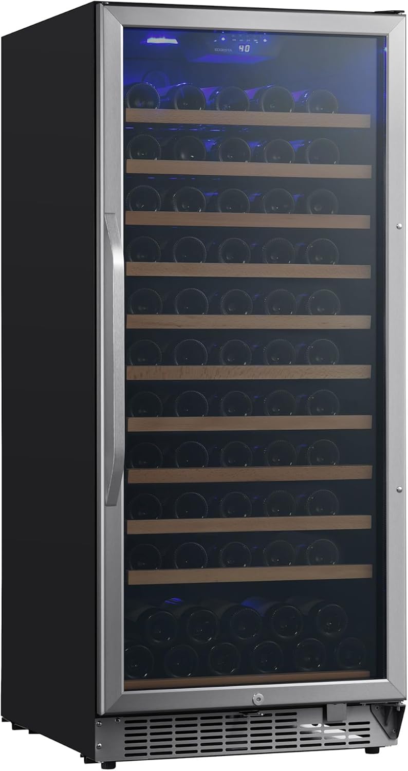 EdgeStar CWR1212SZ 24 Inch Wide 111 Bottle Capacity Free Standing Single Zone Wine Cooler with Even Cooling Technology - Stainless Steel