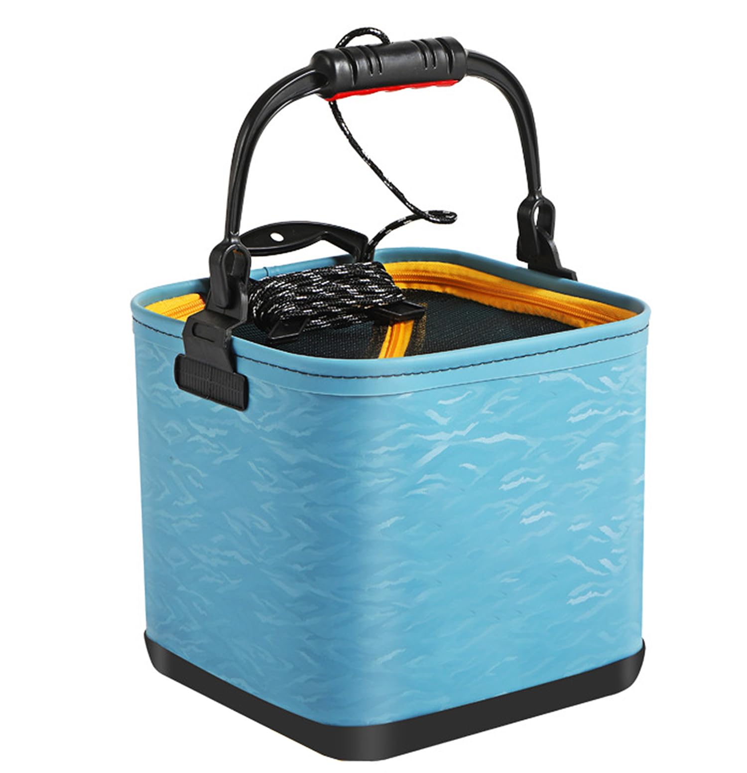 Secchio da pesca pieghevole, 13 l, portatile, con corda, pieghevole, per campeggio, giardino, viaggi, escursioni, pesca, canottaggio, giardinaggio. Secchio da pesca con coperchio e tasca in rete.