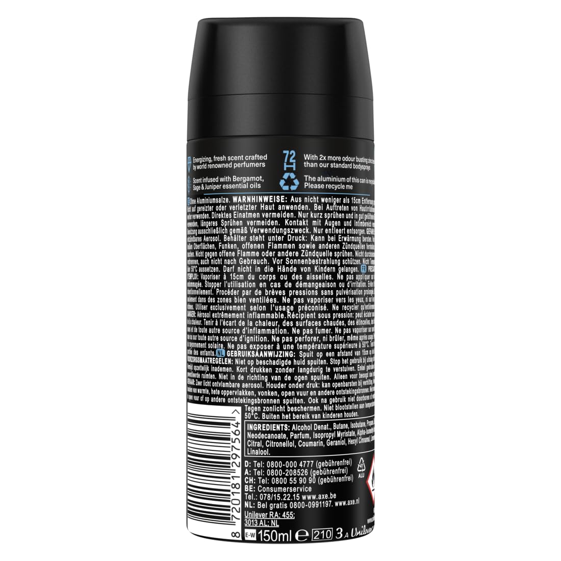 AXE Premium Bodyspray Aqua Bergamot Deo ohne Aluminiumsalze 8x 150ml