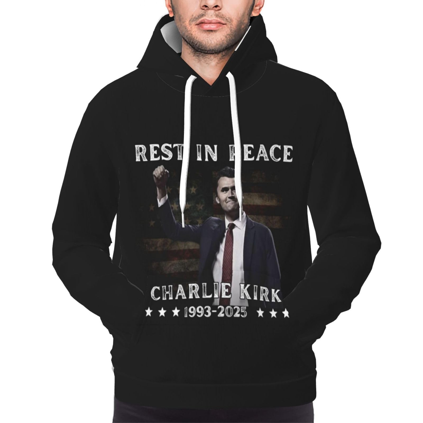 Peiyeety Unisex Black Rip Charlie Kirk Hoodie Rest In Peace Tribute Charlie Kirk Men's Sweatshirt M