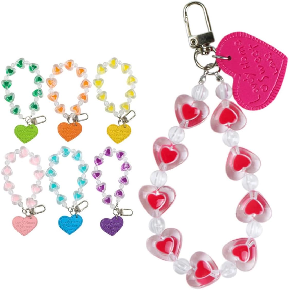7pcs Cute Heart Shaped Phone Charm Set with Plastic and Metal Materials, Portable Earphone Cable Safeguard and Stylish Phone Accessories for Occasions and DIY