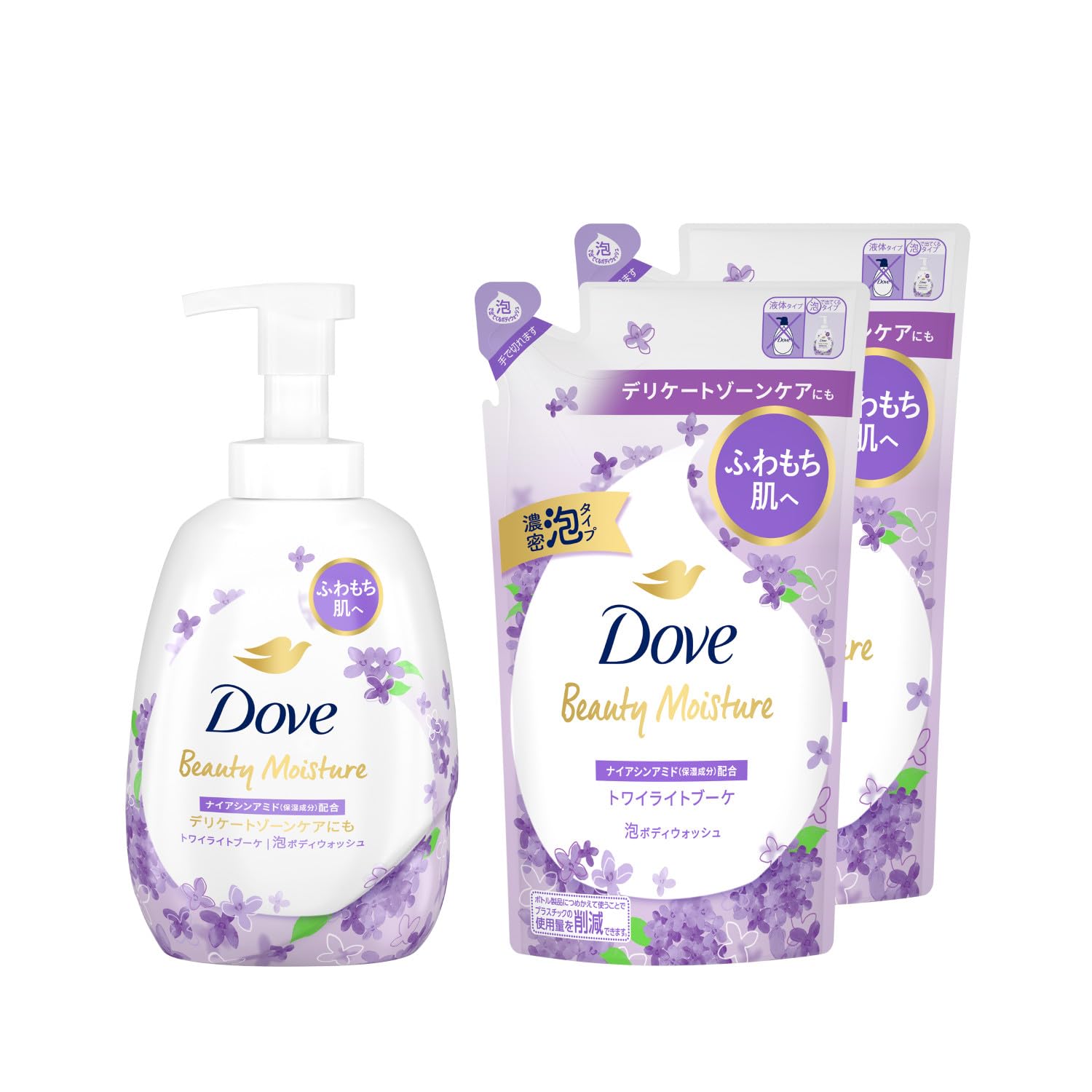 Dove(ダヴ) ビューティーモイスチャー 泡ボディウォッシュ トワイライトブーケ ふわもち肌 本体+詰め替え用 540g+430g×2個 ボディソープ
