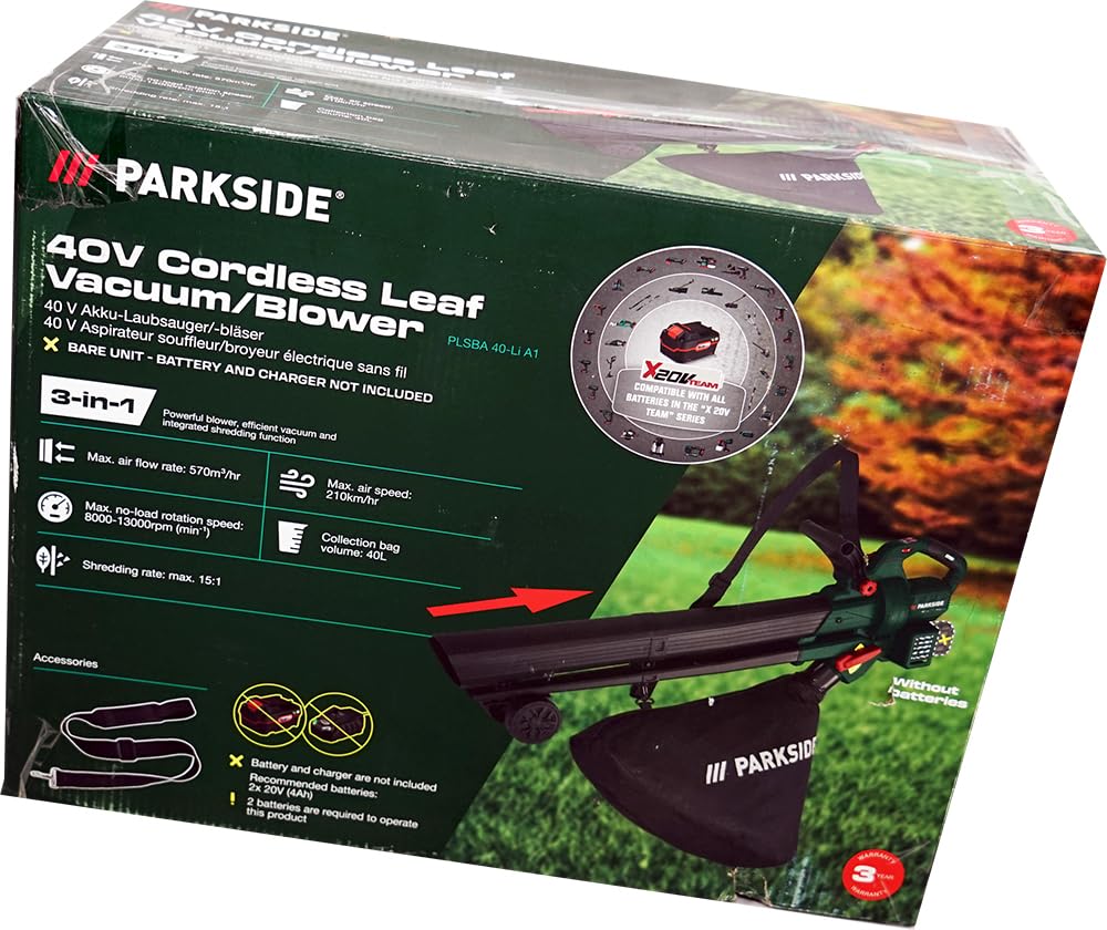 PSIDE® Bundle - Parkside® 40V Akku Laubsauger PLSBA 40-Li Laubläser +PSIDE® Schlüsselanhänger