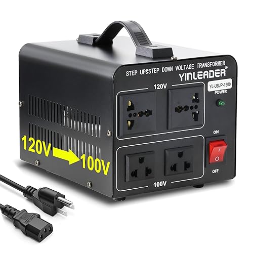 Yinleader Convertidor de voltaje japonés de 1500W - Reducción de 120V a 100V o Aumento de 100V a 120V, Incluye cable de alimentación de EE. UU. para