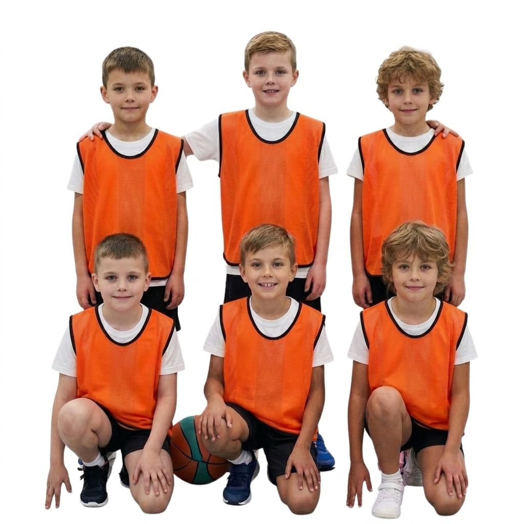 A2Z 4 Kids 6 Pack Training Bibs Sports Vests Team Practice Mesh Set UK