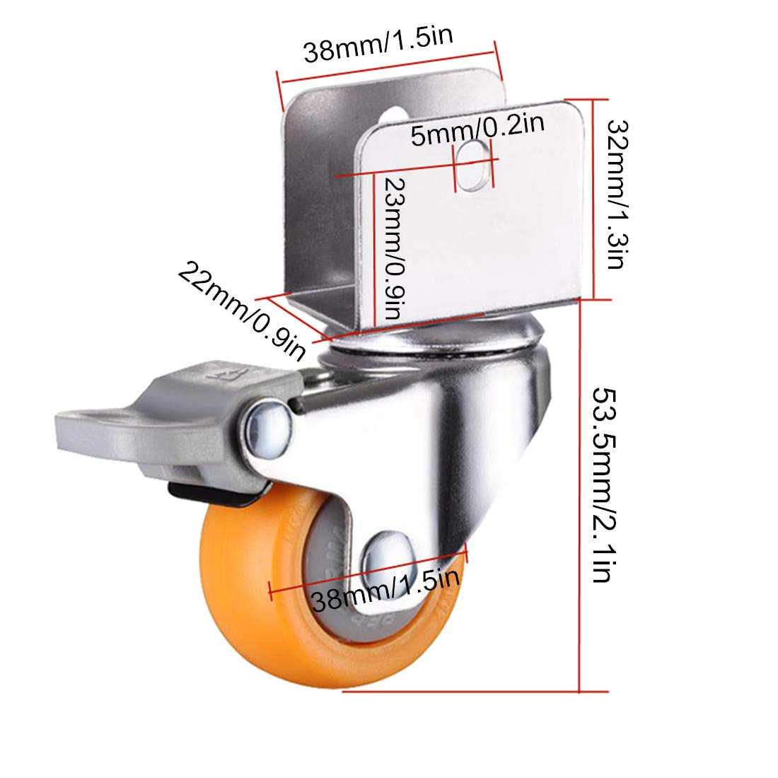 4 Ruote girevoli da 1,5 Pollici con Staffa a U, Ruote in Nylon girevoli a 360°, capacità di carico di 75 kg, perfette per carrelli per mobili e progetti Fai da Te.