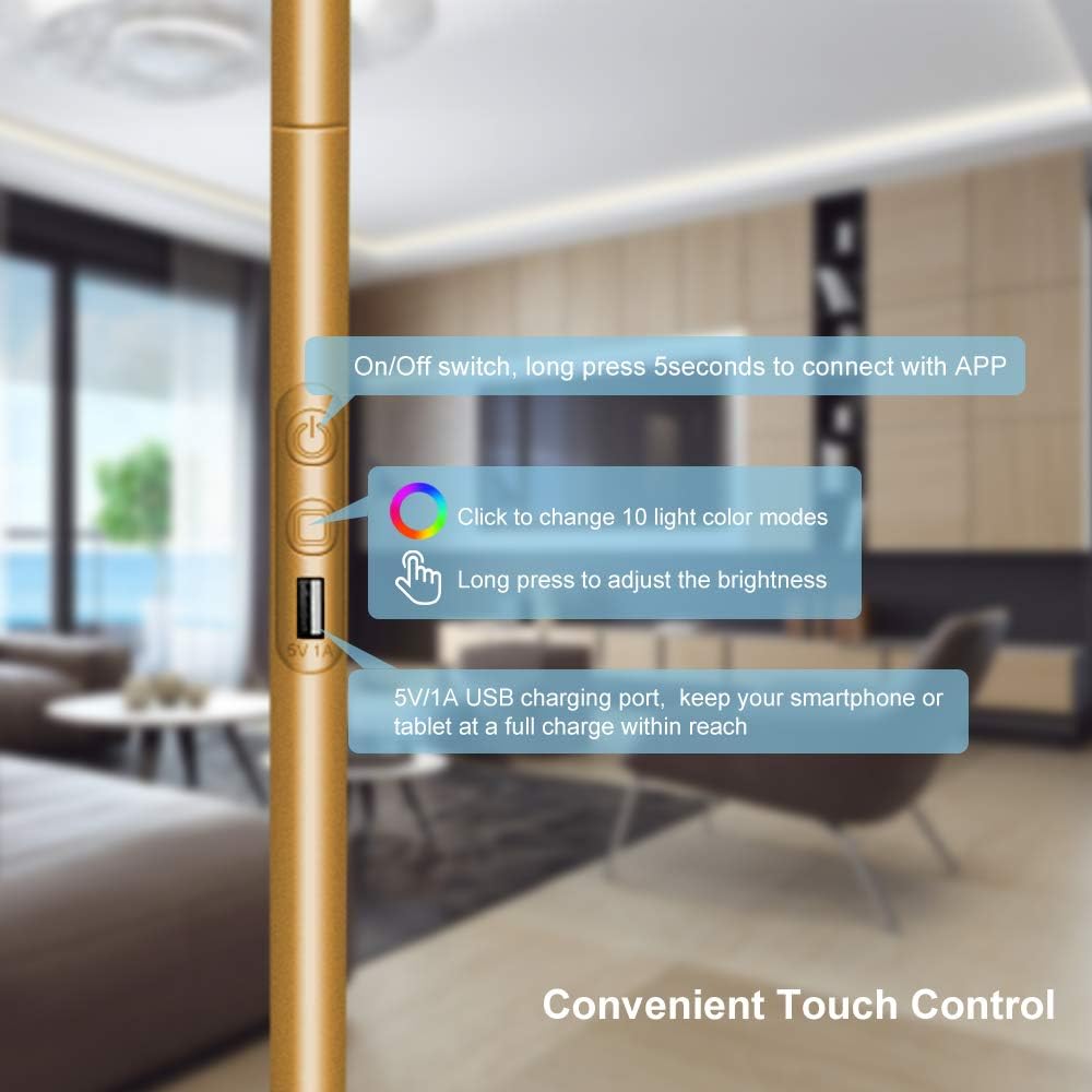 Best Review Smart WiFi Floor Lamp, Works with Alexa Echo and Google Home, CFGROW Super Bright LED Torchiere Floor Lamps for Living Room Bedroom Office - Indoor Modern Dimmable Standing Light for Reading (Gold)