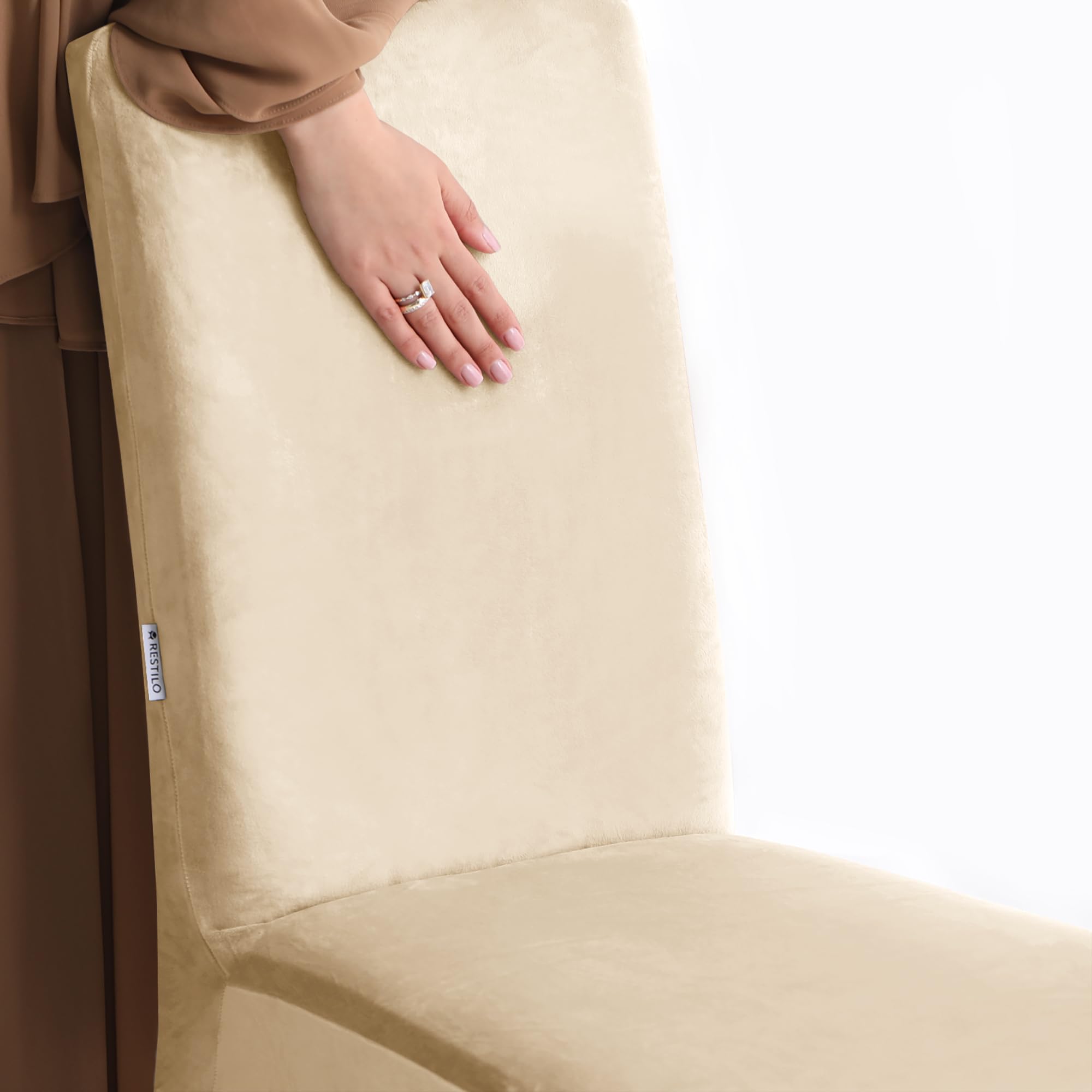Lot de 6 Housses de Chaise Extensibles Amovibles et Lavables Beige Clair pour Salle à Manger