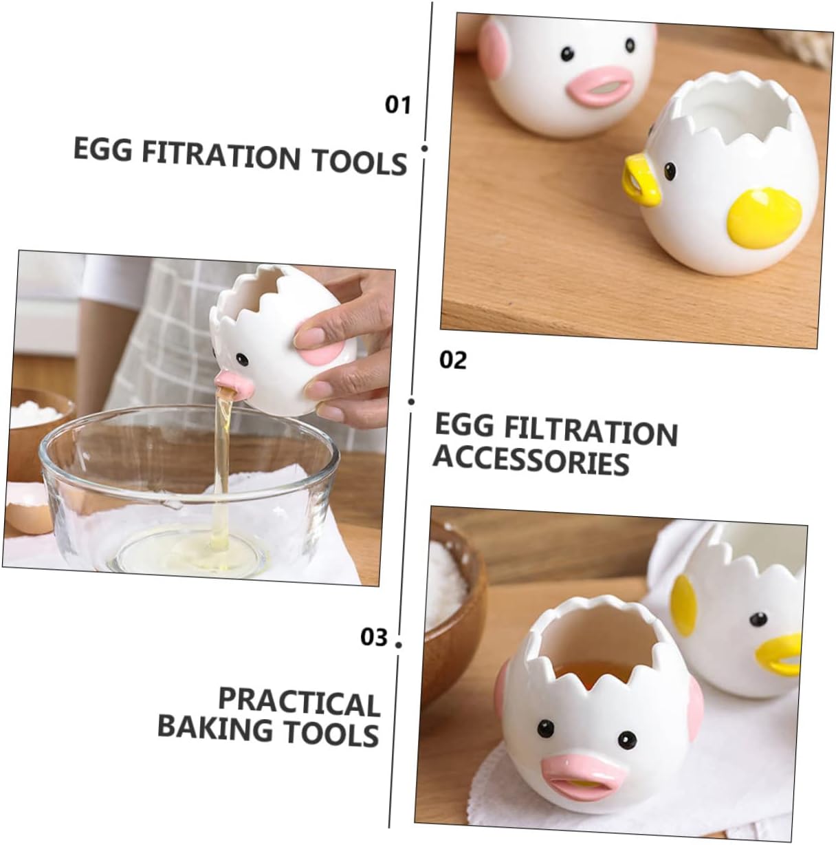 PRETYZOOM 2 Pcs Adorable Ceramic Egg Separators Practical Egg Filtration Tools for Baking Cute Chicken Design Dishwasher Safe for Home Baking