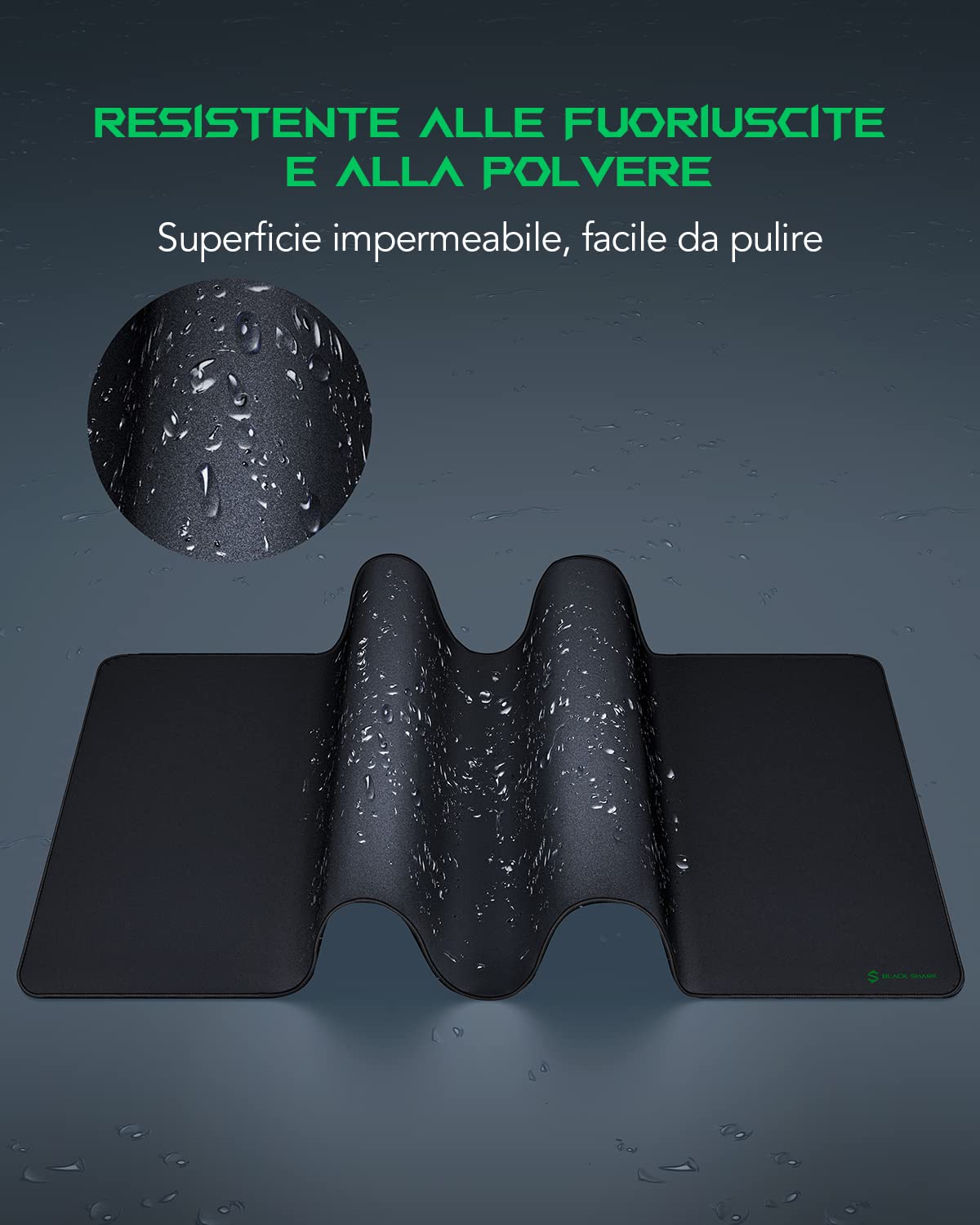 Black Shark Tappetino Mouse XXL 1200x600, Grande Mouse Pad Gaming con Superficie Impermeabile, Tappetino Scrivania con Base in Gomma Antiscivolo per per Tastiera Ufficio, Nero
