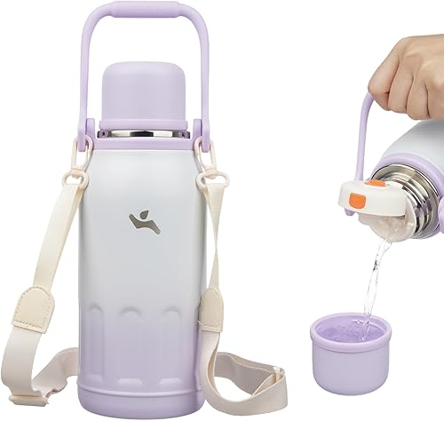 Miniatura 38 de Botella de agua térmica con asa y correa, vaso de viaje al vacío con tapa de taza, taza de café térmica para bebidas frías y calientes, 27 onzas,
