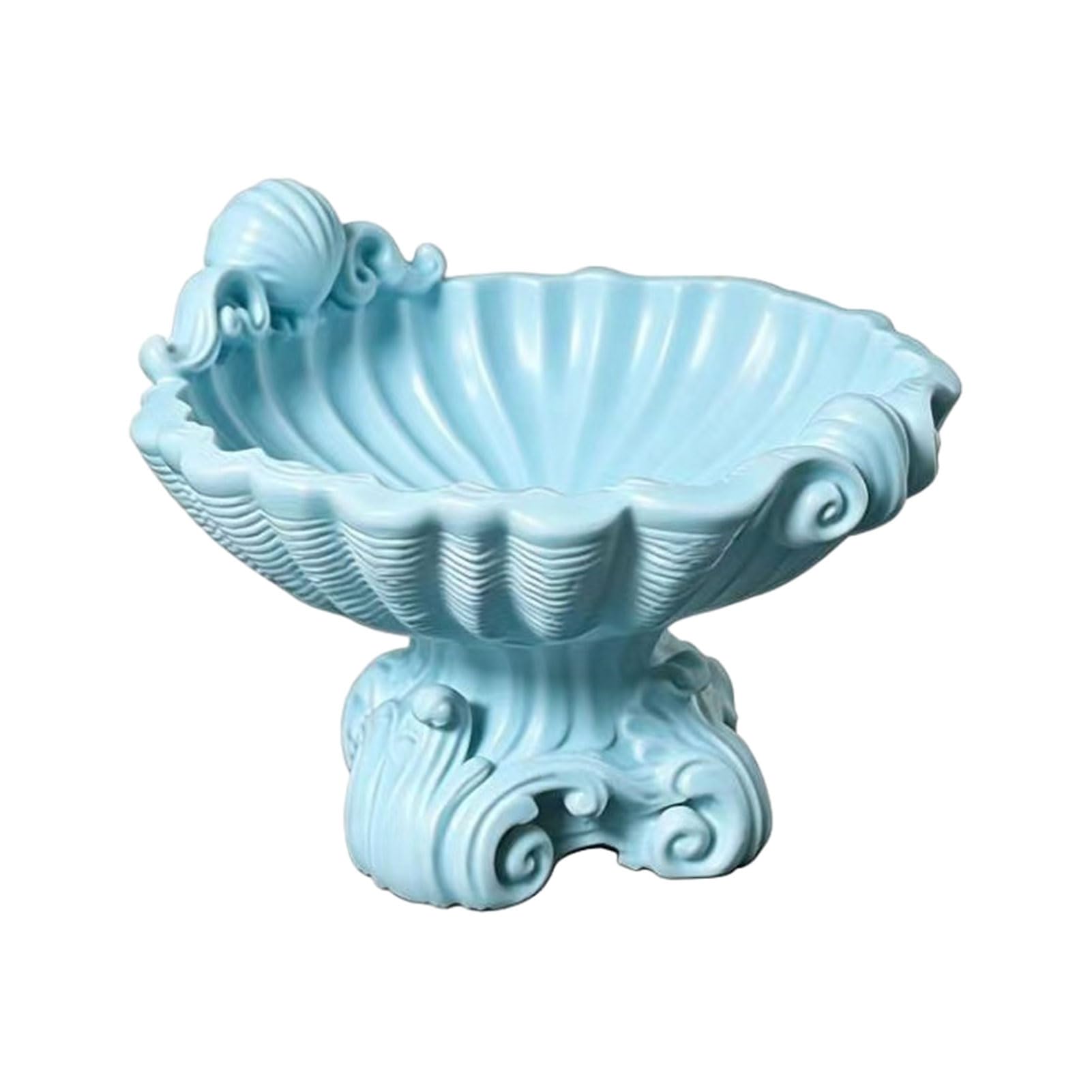 Pasisuu Matte White Jewelry Tray – French Retro Shell Design Organizer for Watches Cosmetics Keys, Elegant Tabletop Catchall for Dressing Table Entryway Blue