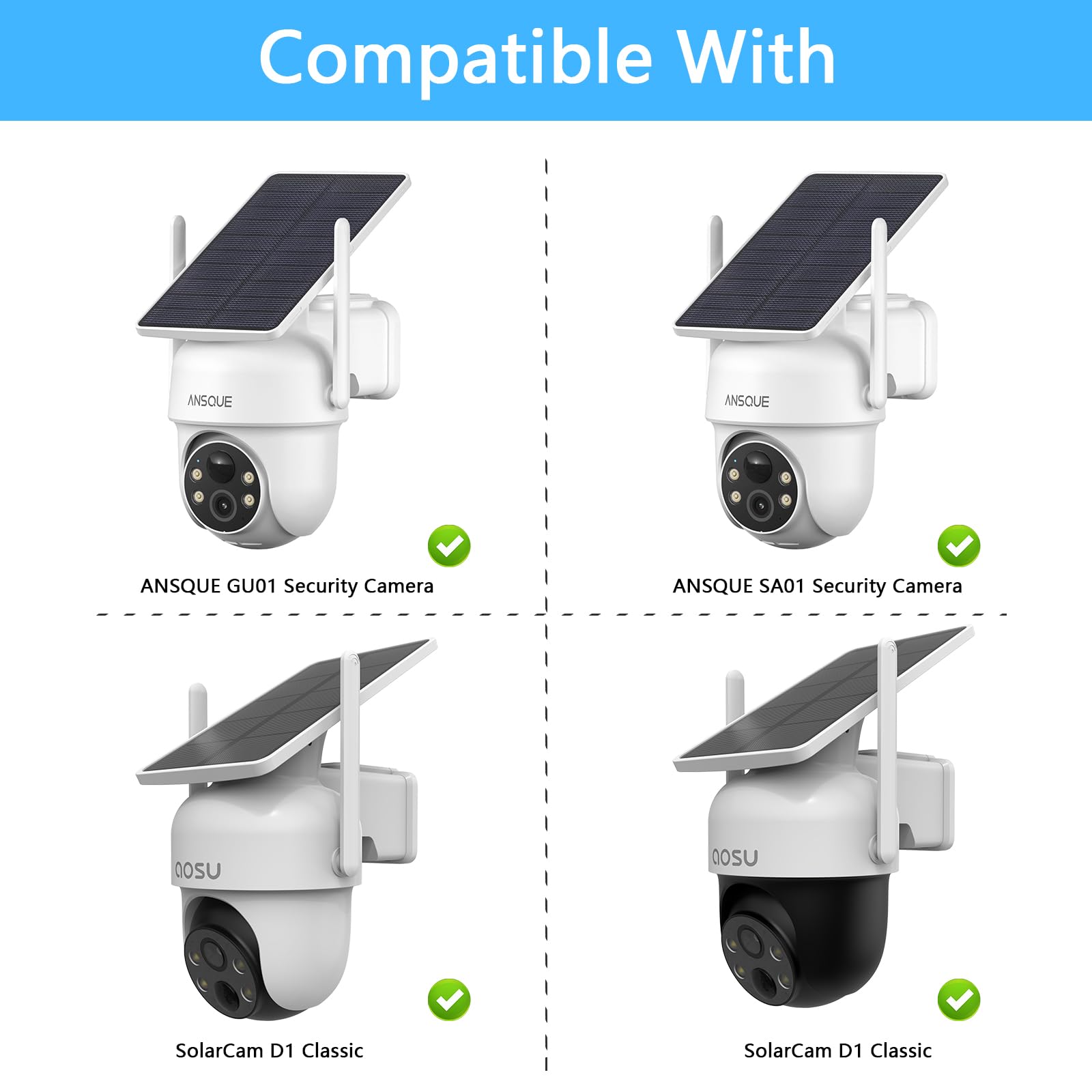 Support de gouttière pour caméras de sécurité solaires AOSU d'extérieur sans fil (SolarCam D1 Classic) et caméras de sécurité ANSQUE sans fil d'extérieur (GU01/SA01) (blanc)