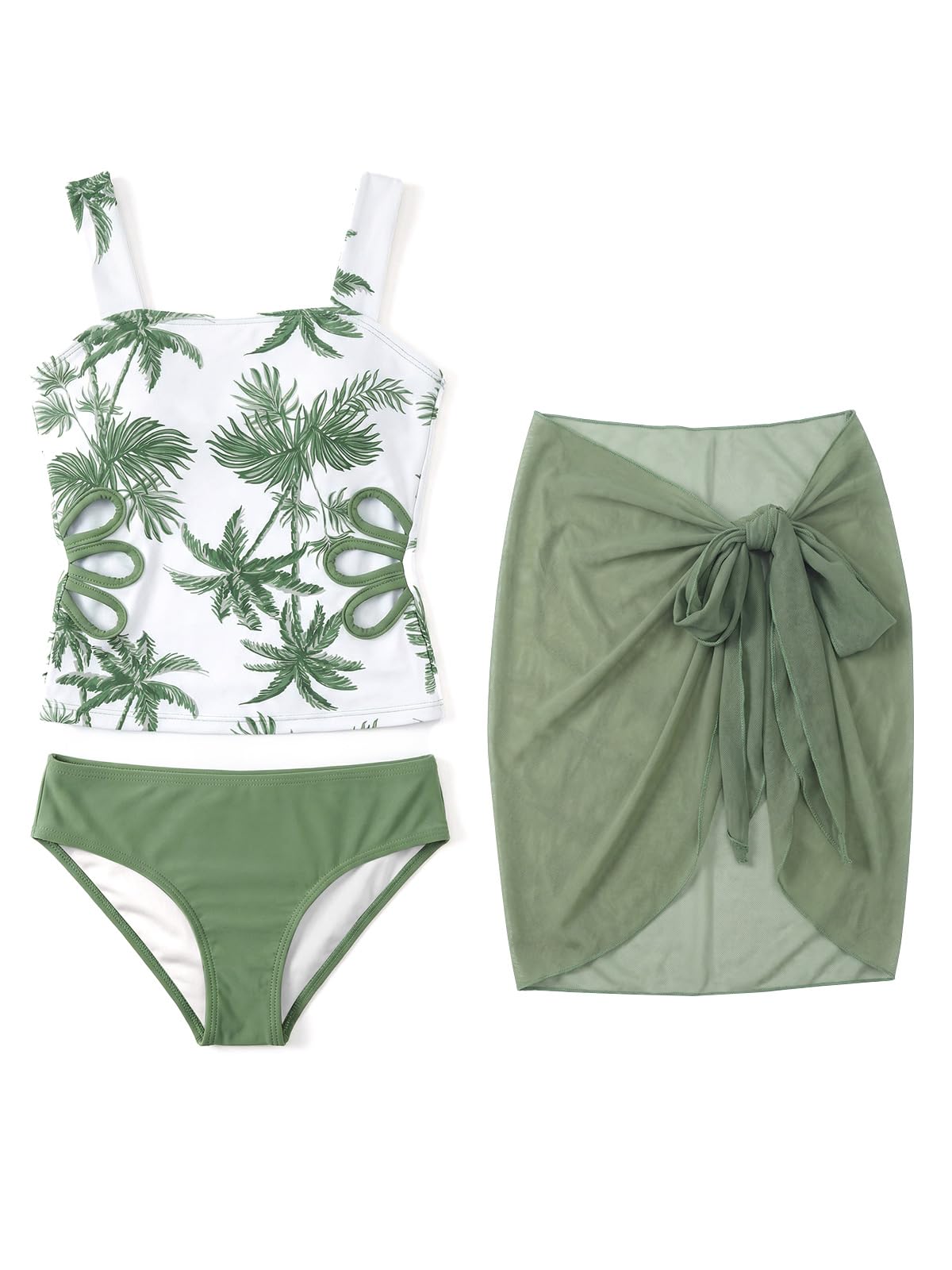 SHEKINI Ensemble tankini 3 pièces pour fille - Haut modeste - Bas de bikini avec jupe cache-maillot de bain - Âge 8-14 ans