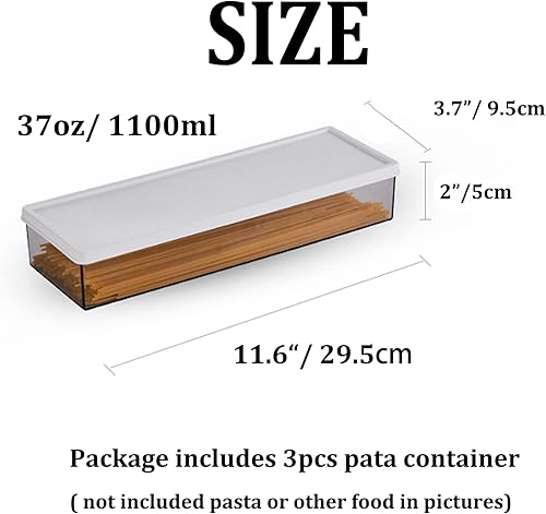 Miniatura 6 de Hanobe Recipientes de pasta para despensa, recipiente grande para espaguetis, fideos y lasaña, 4 unidades, recipiente rectangular gris transparente