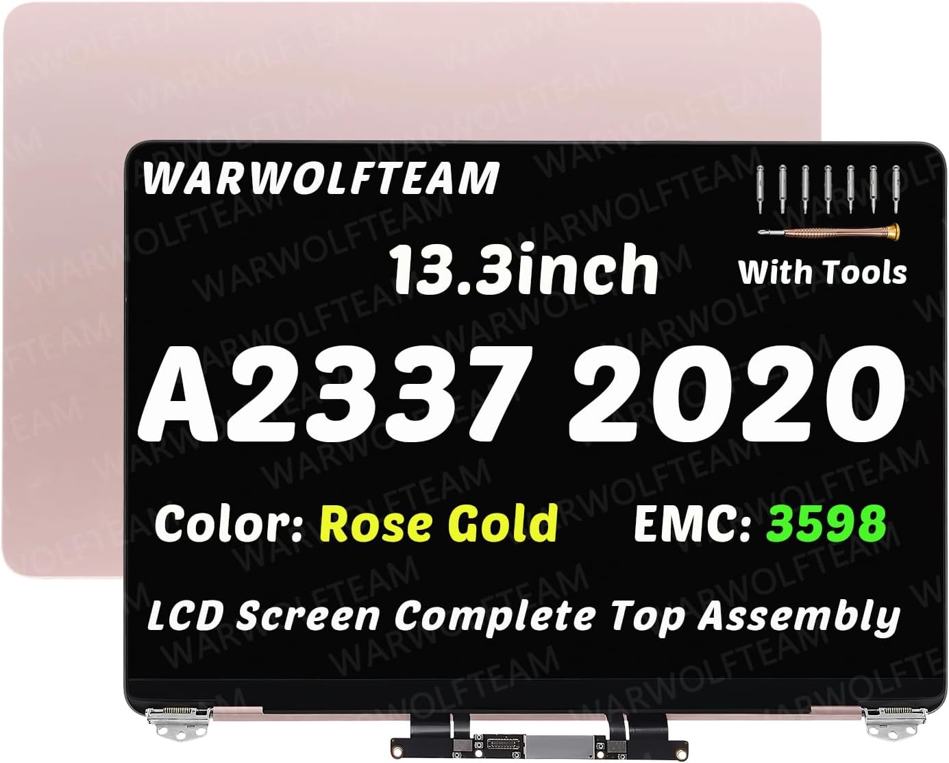 Compatible with MacBook Air A2337 M1 2020 EMC 3598 MGND3 MGNE3 MGN83xx/A LCD LED Screen Replacement Cover Cable Hinges Full Top Complete Assembly 13.3in 2560 x 1600(Rose Gold)