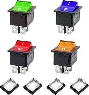 4 Pezzi Interruttore 12V Impermeabile Interruttore Bilanciere 250V 16A Rocker Switch 4 Pin con Copertura Impermeabile per Prodotti Elettrici Vari（Rossa/Verde/Gialla/Blu）