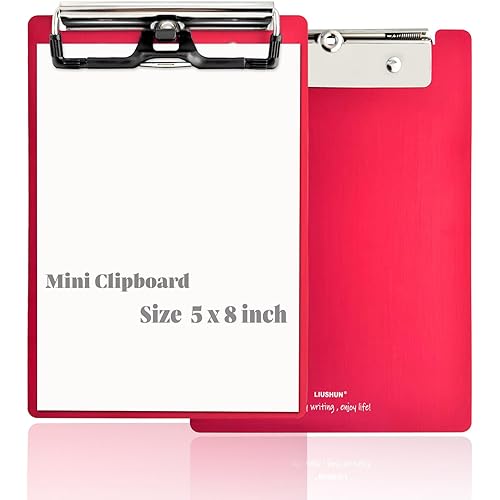 Mini Aluminum Clipboard Metal A6 w/Stainless Hangable Pen Holder Low Profile Clip Board 8" x 5.3" Memo Ticket Message Tabletop for School Office Business Restaurant Factory Supplies (Red, A6-5x8)