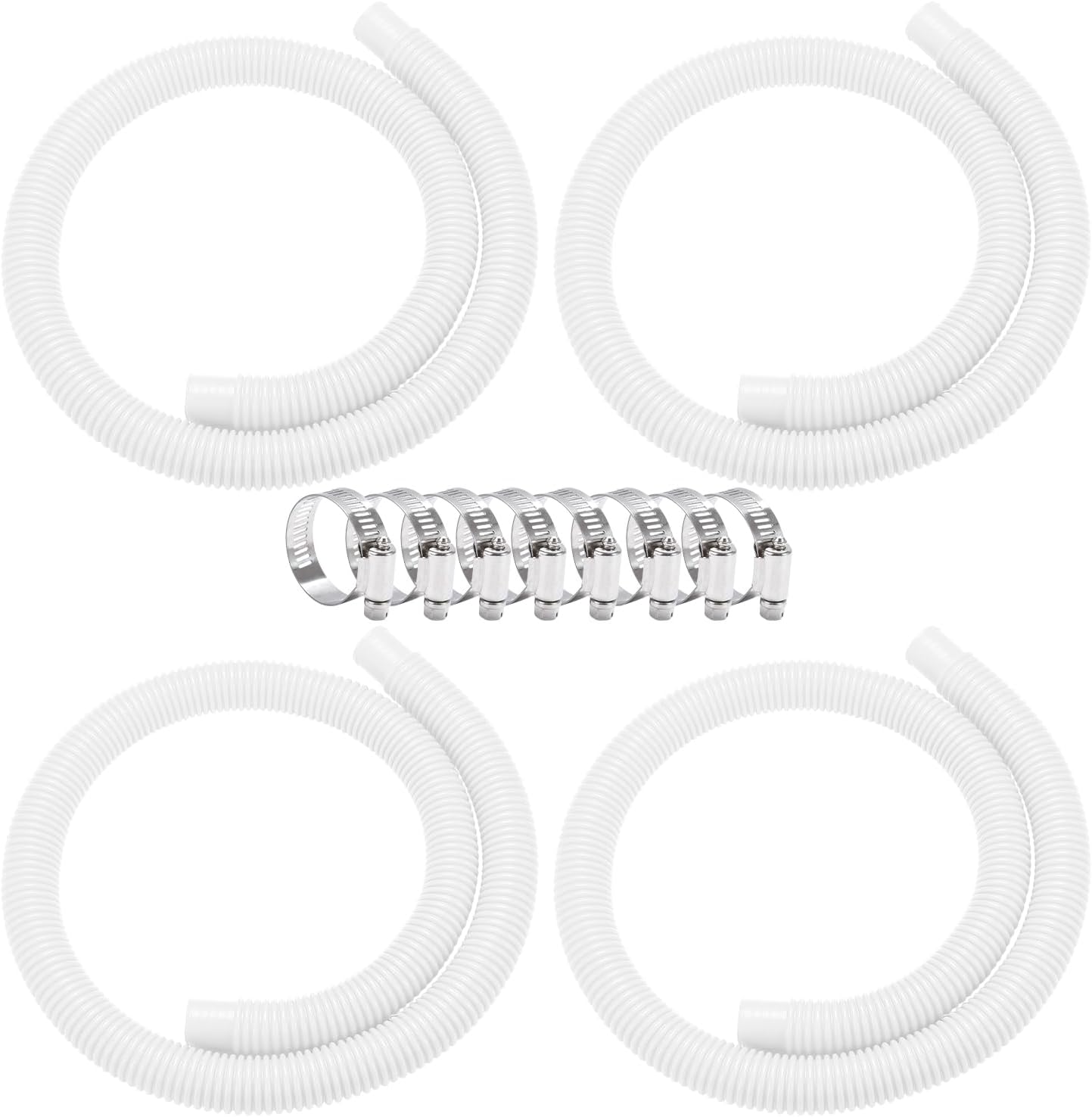 Pool Pump Hoses 1.25 Inch X 59 Inch Filter Pump Replacement Pool Hose For Above Ground Pools Flexible PE Tube For Swimming Systems Includes Stainless Steel Clamps (4 Pack White)