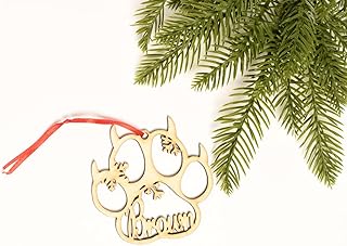 WEIYOUDP Personalized Wooden Dog cat paw Ornament Christmas,Personalized Dog Ornaments for Christmas Tree,Dog paw Print Ornament kit,Custom (Cat paw)