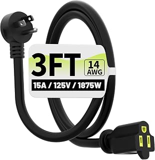 Vockjour 3 FT 14 Gauge Low Profile Flat Plug Extension Cord Black