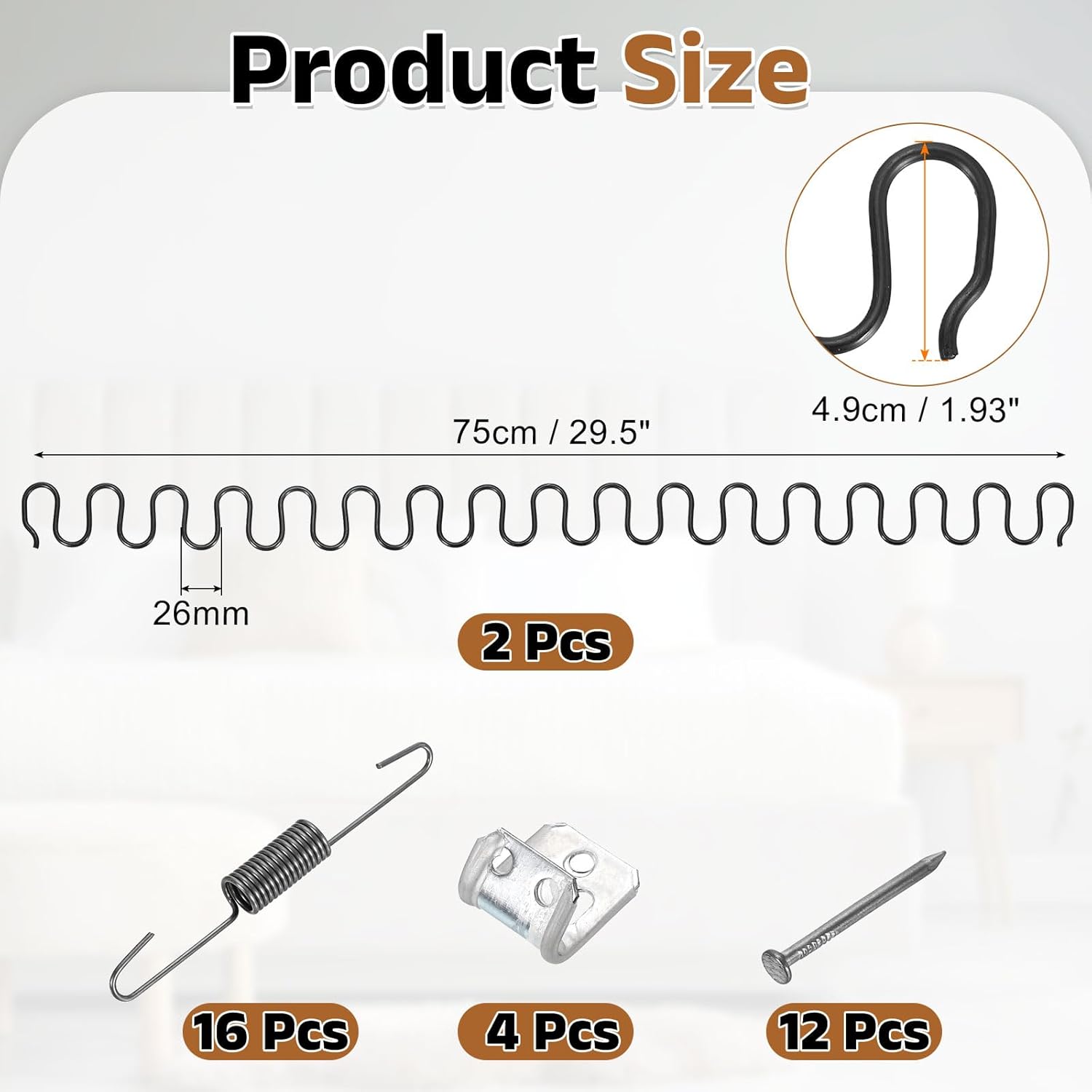 uxcell 2Pcs 29.5" Upholstery Spring Replacement Kit, Carbon Steel Sagging Cushions Repair Kit Serpentine Spring with Balance Hooks, S Spring Clips, Screws for Sofa, Black