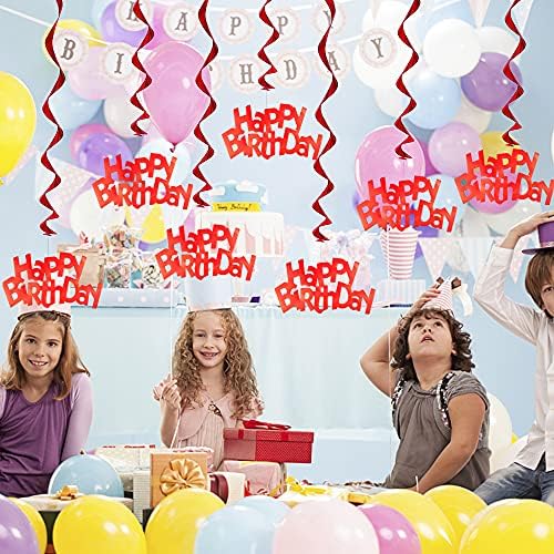 hocadon 12pcs Hanging Swirl Happy Birthday Decorations, Party Ceiling Swirls Red, PVC Hanging Spiral Streamers for Birthday Party Favors Decorations Supplies(80cm)
