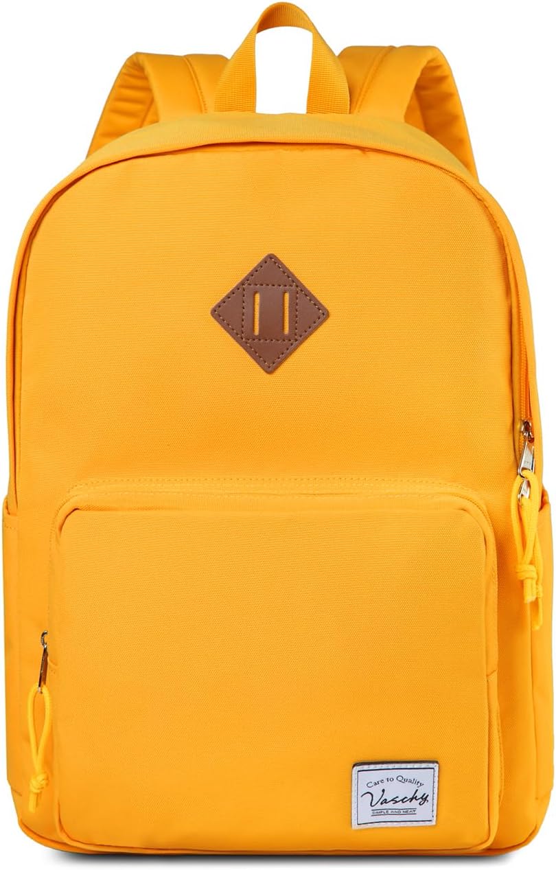 VASCHY School Backpack, Ultra Lightweight Backpack for Women Bookbag for Kids Teen Boys Girls Yellow